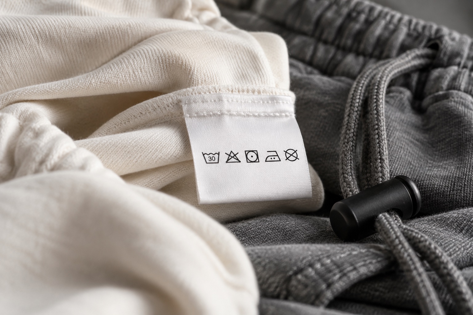 Folded textile products and a fabric care label